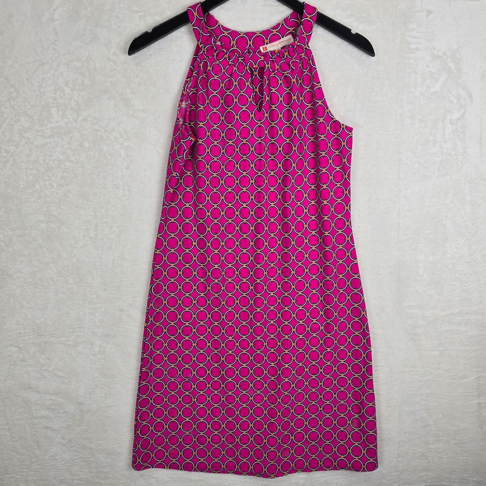 Jude Connally Pink Geometric Link Halter Keyhole Shift Dress XS Made in USA